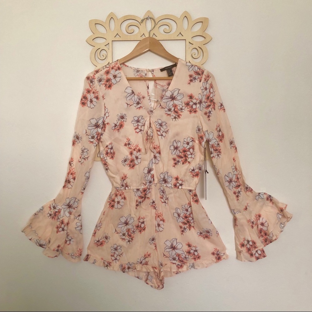 Romper Shorts Peach Coral Floral